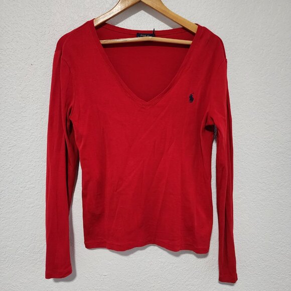 Bundle Of Two Red Polo Ralph Lauren Long Sleeve Top Large - Picture 5 of 8
